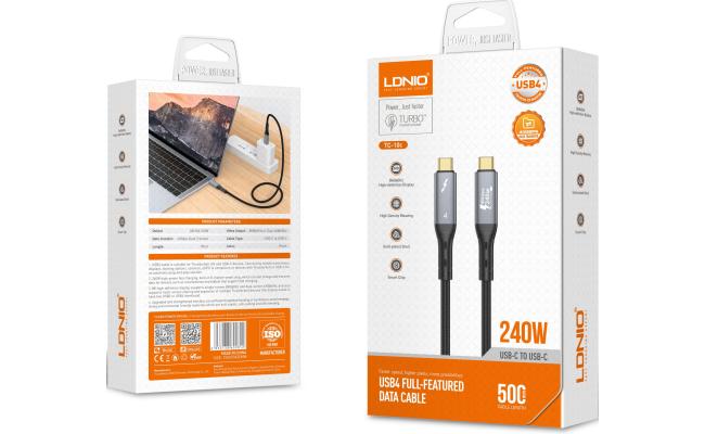 LDNIO TC11C Thunderbolt 4 Certified USB C to USB C Cable, 8K/4K Display/40Gbps / 240W Super-Fast Charger Cable 1M - Black